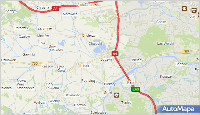 mapa Budzyń gmina Liszki, Budzyń gmina Liszki na mapie Targeo