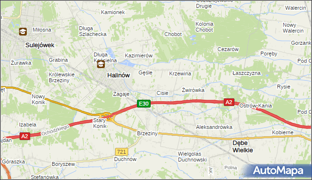 mapa Cisie gmina Halinów, Cisie gmina Halinów na mapie Targeo