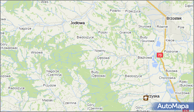 mapa Dębowa gmina Jodłowa, Dębowa gmina Jodłowa na mapie Targeo