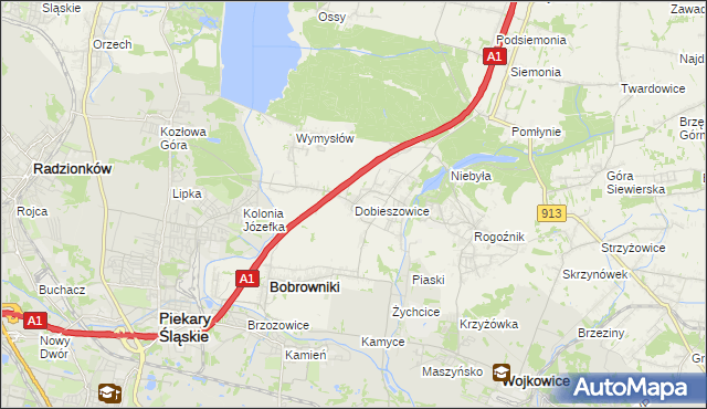 mapa Dobieszowice gmina Bobrowniki, Dobieszowice gmina Bobrowniki na mapie Targeo