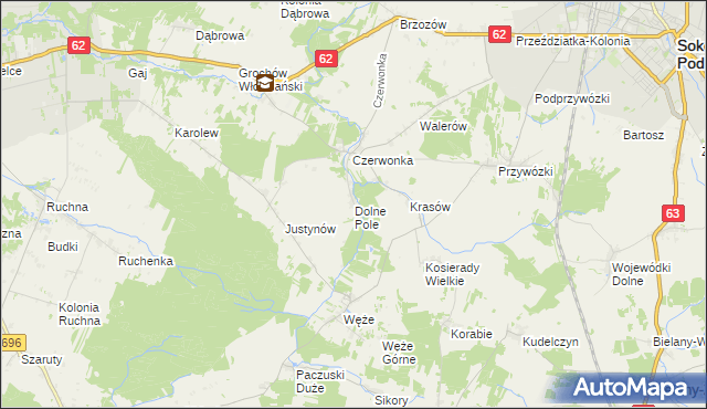 mapa Dolne Pole gmina Sokołów Podlaski, Dolne Pole gmina Sokołów Podlaski na mapie Targeo