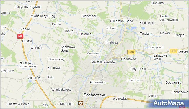 mapa Gawłów gmina Sochaczew, Gawłów gmina Sochaczew na mapie Targeo