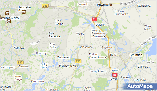 mapa Golasowice, Golasowice na mapie Targeo