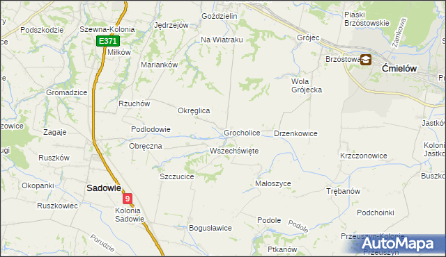 mapa Grocholice gmina Sadowie, Grocholice gmina Sadowie na mapie Targeo
