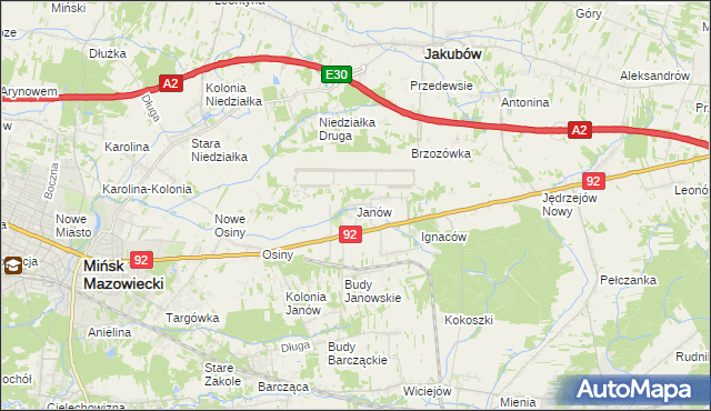 mapa Janów gmina Mińsk Mazowiecki, Janów gmina Mińsk Mazowiecki na mapie Targeo