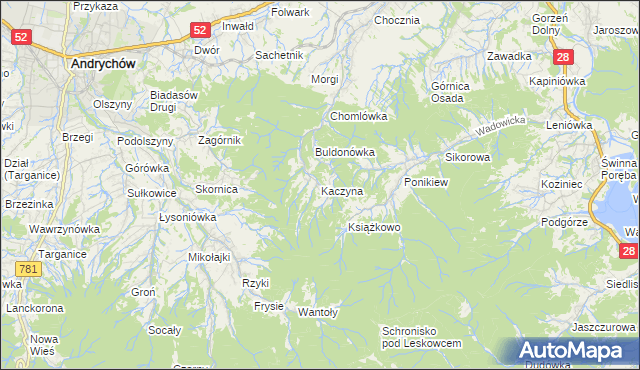 mapa Kaczyna gmina Wadowice, Kaczyna gmina Wadowice na mapie Targeo