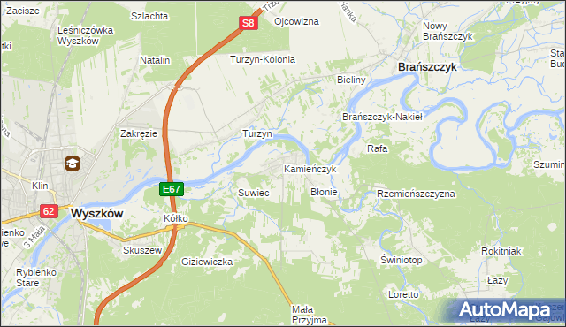 mapa Kamieńczyk gmina Wyszków, Kamieńczyk gmina Wyszków na mapie Targeo