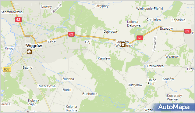 mapa Karolew gmina Sokołów Podlaski, Karolew gmina Sokołów Podlaski na mapie Targeo
