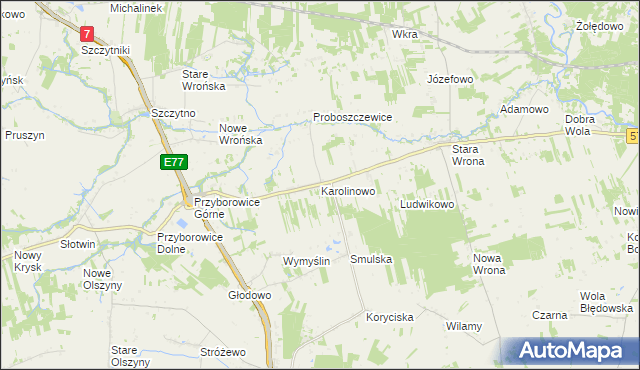 mapa Karolinowo gmina Załuski, Karolinowo gmina Załuski na mapie Targeo