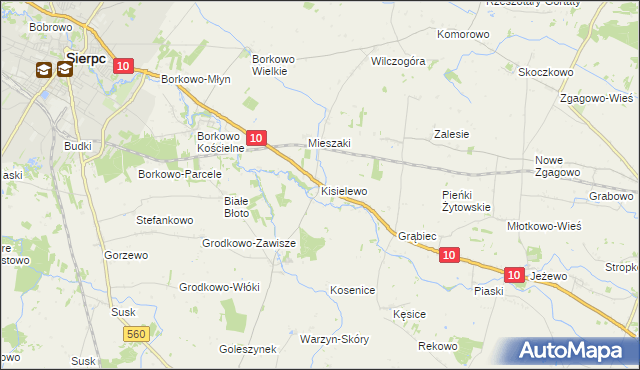 mapa Kisielewo gmina Sierpc, Kisielewo gmina Sierpc na mapie Targeo