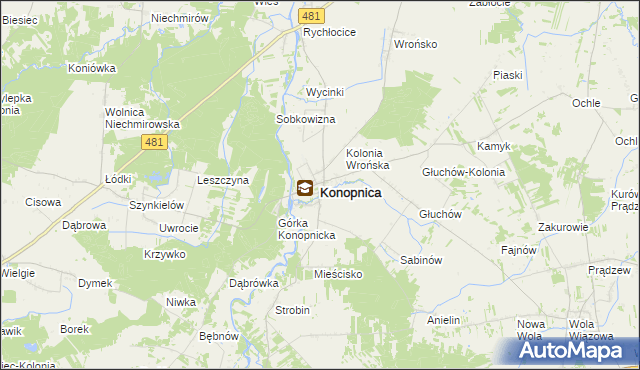 mapa Konopnica powiat wieluński, Konopnica powiat wieluński na mapie Targeo