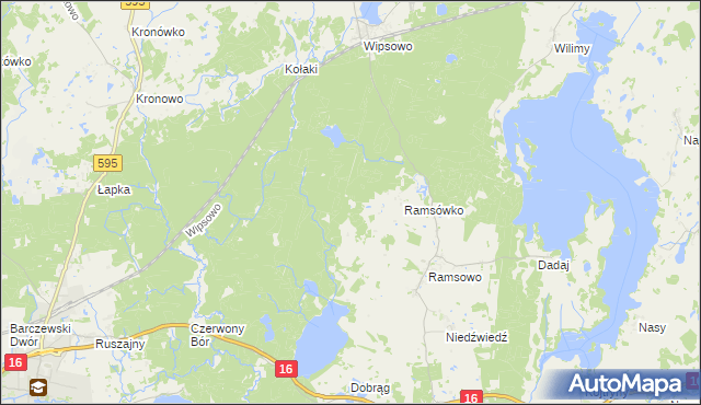 mapa Koronowo gmina Barczewo, Koronowo gmina Barczewo na mapie Targeo