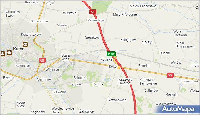 mapa Kotliska gmina Kutno, Kotliska gmina Kutno na mapie Targeo