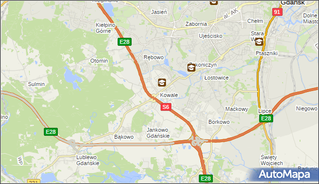 mapa Kowale gmina Kolbudy, Kowale gmina Kolbudy na mapie Targeo