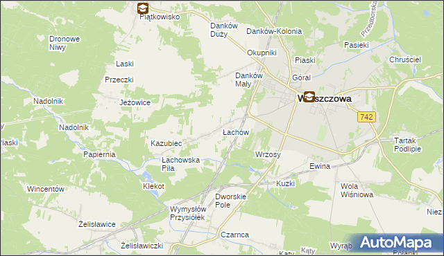 mapa Łachów gmina Włoszczowa, Łachów gmina Włoszczowa na mapie Targeo