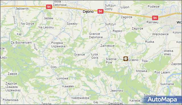 mapa Łysa Góra gmina Dębno, Łysa Góra gmina Dębno na mapie Targeo
