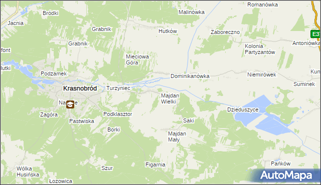 mapa Majdan Wielki gmina Krasnobród, Majdan Wielki gmina Krasnobród na mapie Targeo