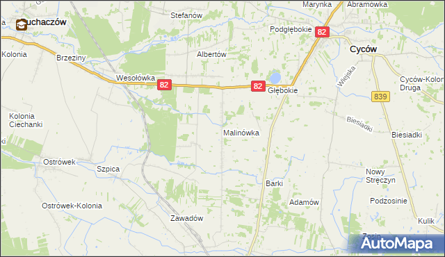 mapa Malinówka gmina Cyców, Malinówka gmina Cyców na mapie Targeo