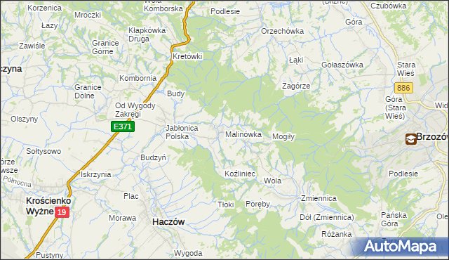 mapa Malinówka gmina Haczów, Malinówka gmina Haczów na mapie Targeo