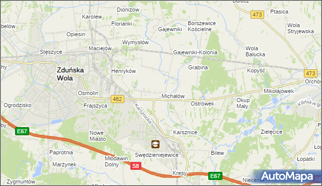 mapa Michałów gmina Zduńska Wola, Michałów gmina Zduńska Wola na mapie Targeo