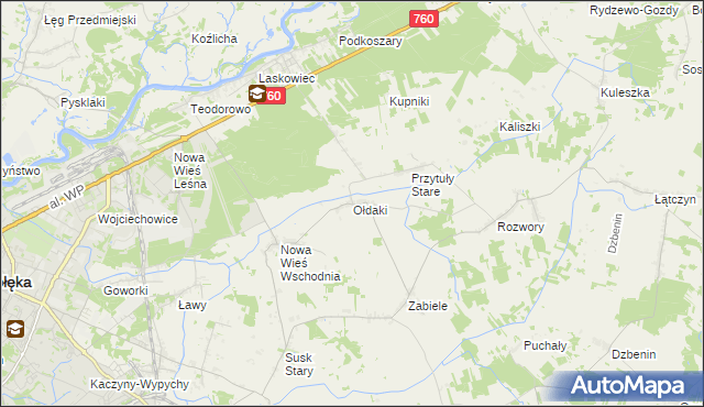 mapa Ołdaki gmina Rzekuń, Ołdaki gmina Rzekuń na mapie Targeo