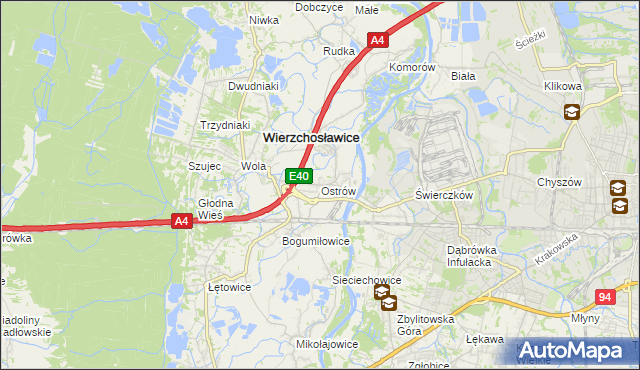 mapa Ostrów gmina Wierzchosławice, Ostrów gmina Wierzchosławice na mapie Targeo