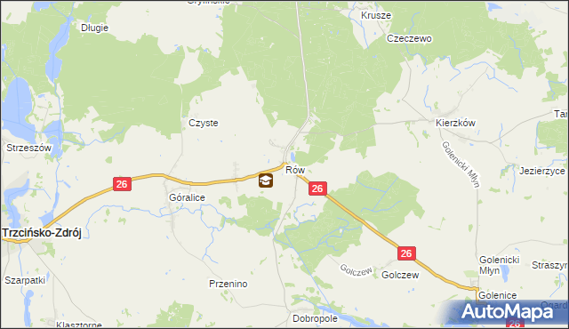 mapa Rów gmina Myślibórz, Rów gmina Myślibórz na mapie Targeo