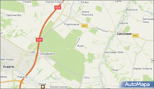 mapa Rudki gmina Zakrzówek, Rudki gmina Zakrzówek na mapie Targeo