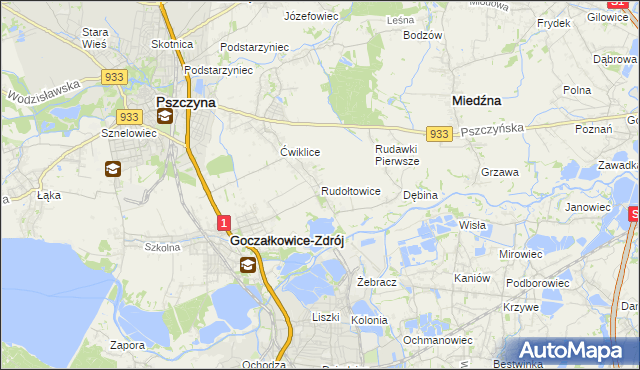 mapa Rudołtowice, Rudołtowice na mapie Targeo