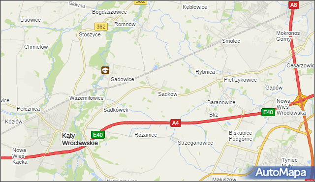 mapa Sadków gmina Kąty Wrocławskie, Sadków gmina Kąty Wrocławskie na mapie Targeo