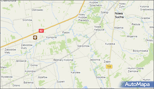 mapa Sierzchów gmina Bolimów, Sierzchów gmina Bolimów na mapie Targeo