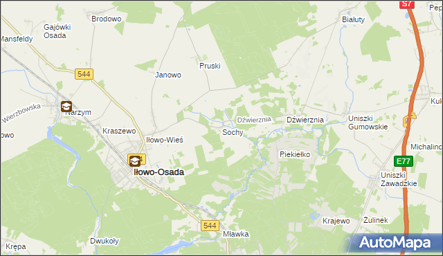 mapa Sochy gmina Iłowo-Osada, Sochy gmina Iłowo-Osada na mapie Targeo