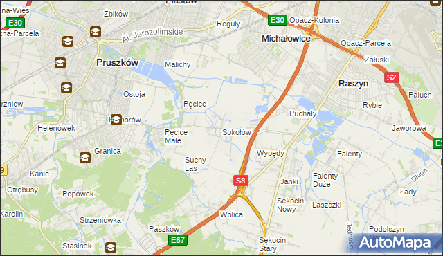 mapa Sokołów gmina Michałowice, Sokołów gmina Michałowice na mapie Targeo