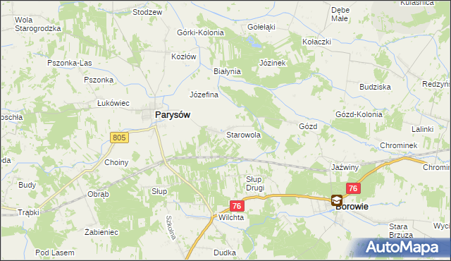 mapa Starowola gmina Parysów, Starowola gmina Parysów na mapie Targeo