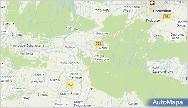 mapa Święta Katarzyna gmina Bodzentyn, Święta Katarzyna gmina Bodzentyn na mapie Targeo