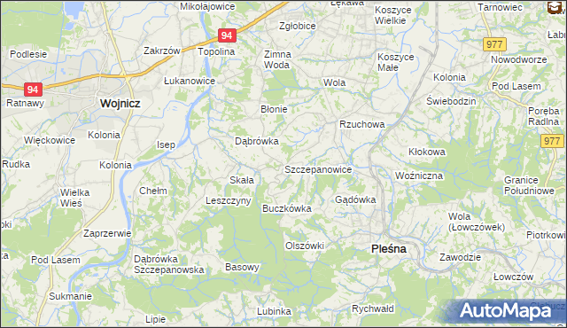 mapa Szczepanowice gmina Pleśna, Szczepanowice gmina Pleśna na mapie Targeo