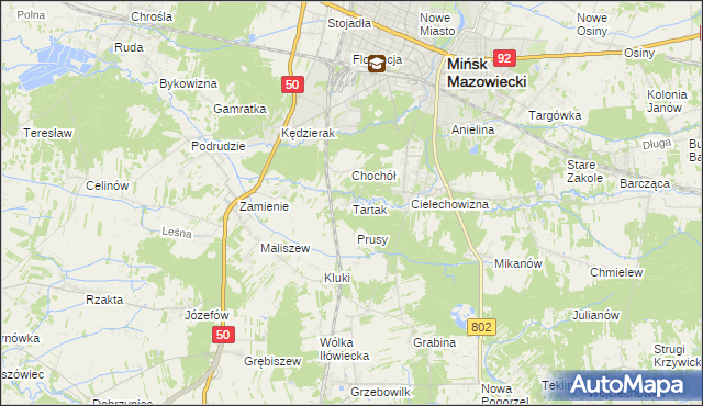 mapa Tartak gmina Mińsk Mazowiecki, Tartak gmina Mińsk Mazowiecki na mapie Targeo