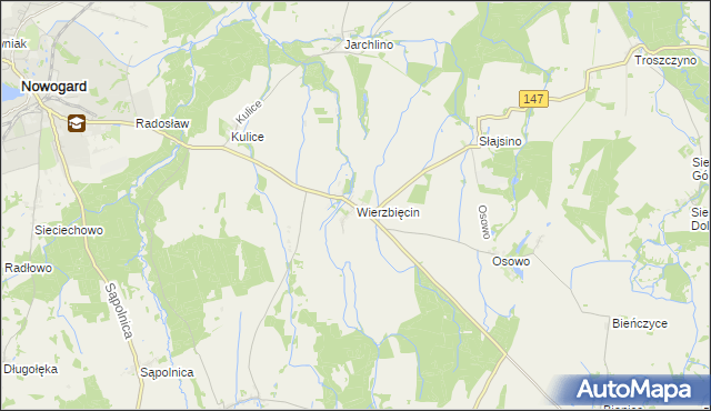 mapa Wierzbięcin gmina Nowogard, Wierzbięcin gmina Nowogard na mapie Targeo