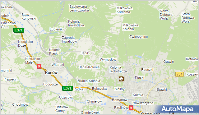 mapa Wymysłów gmina Kunów, Wymysłów gmina Kunów na mapie Targeo