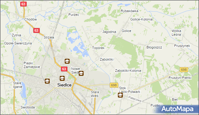 mapa Żabokliki gmina Siedlce, Żabokliki gmina Siedlce na mapie Targeo