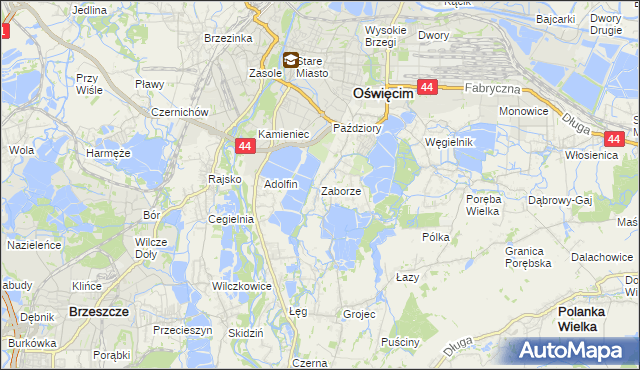 mapa Zaborze gmina Oświęcim, Zaborze gmina Oświęcim na mapie Targeo
