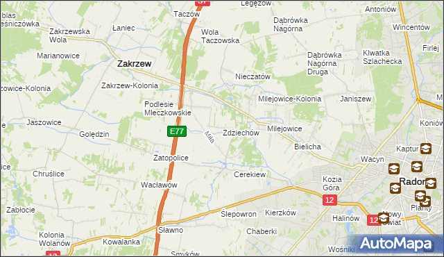 mapa Zdziechów gmina Zakrzew, Zdziechów gmina Zakrzew na mapie Targeo