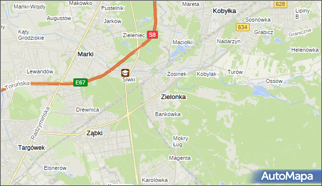 mapa Zielonka powiat wołomiński, Zielonka powiat wołomiński na mapie Targeo