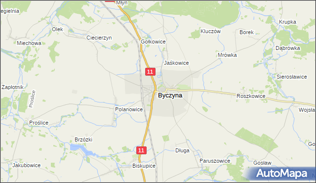 mapa Byczyna powiat kluczborski, Byczyna powiat kluczborski na mapie Targeo