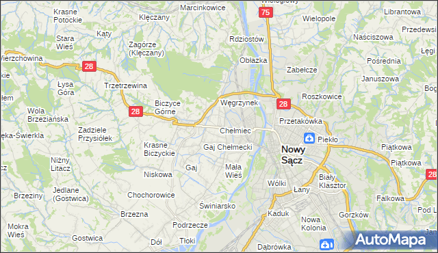 mapa Chełmiec powiat nowosądecki, Chełmiec powiat nowosądecki na mapie Targeo