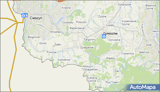 mapa Dzięgielów, Dzięgielów na mapie Targeo