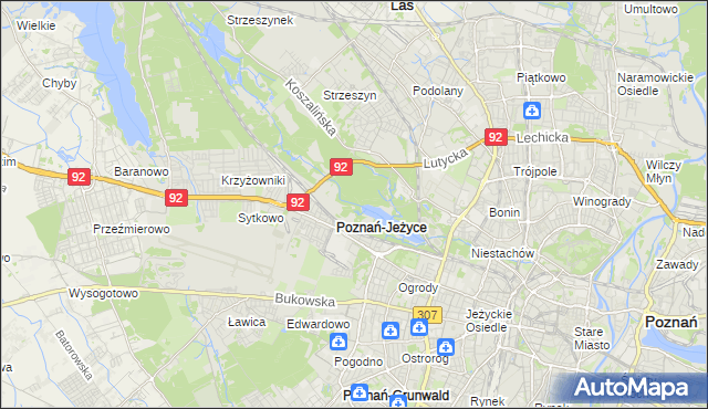mapa Jeżyce gmina Poznań, Jeżyce gmina Poznań na mapie Targeo