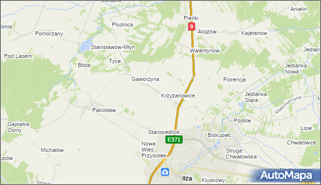 mapa Krzyżanowice gmina Iłża, Krzyżanowice gmina Iłża na mapie Targeo