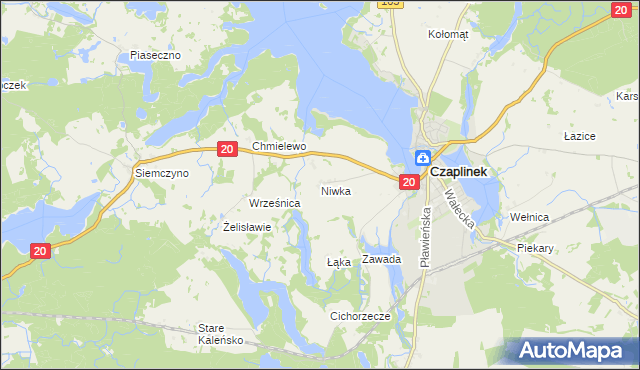 mapa Niwka gmina Czaplinek, Niwka gmina Czaplinek na mapie Targeo