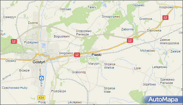 mapa Piaski powiat gostyński, Piaski powiat gostyński na mapie Targeo